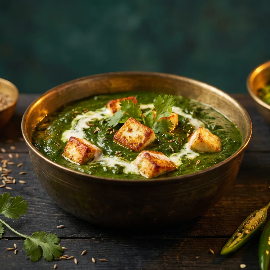 Palak Paneer – cremige Spinatsauce mit Paneer-Würfeln